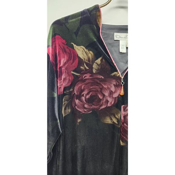 Vintage Oscar De La Rente Black Floral Velvet Long Night Gown/Dress, Size Large - Picture 8 of 11
